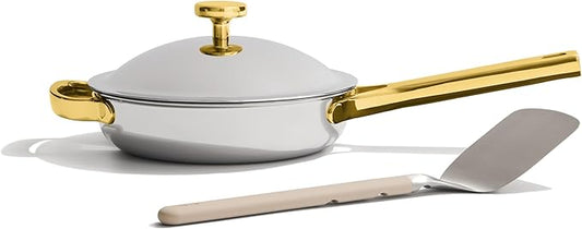 Our Place Mini Titanium Always Pan Pro | 8.5" PFAS-Free Nonstick Frying Pan with Spatula | Chef-Grade Tri-Ply Stainless Steel & Aluminum Build | Induction & Oven-Safe up to 750째F | Gold