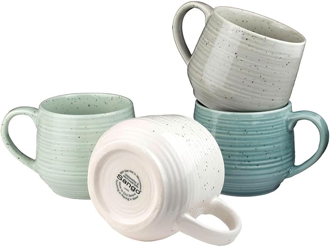 Sango Siterra Artist's Blend 17 oz. Stoneware Mug Set ??Service for 4, Rustic Design, Assorted Colors, Scratch-Resistant, Microwave & Dishwasher Safe, for Everyday Dining & Entertainment
