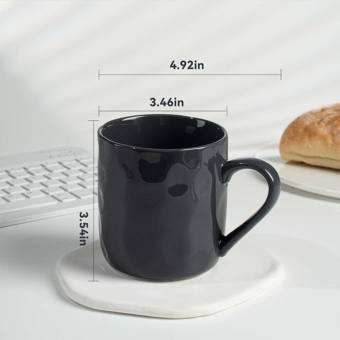 Porcelain Coffee Mugs Set of 6 with Hand Pinch Texture, Non-toxic, Stylish Gift 12 OZ Ceramic Coffee Tea Milk Coco Mug, Microwave and Dishwasher Safe (Dark blue, White, Grey)
