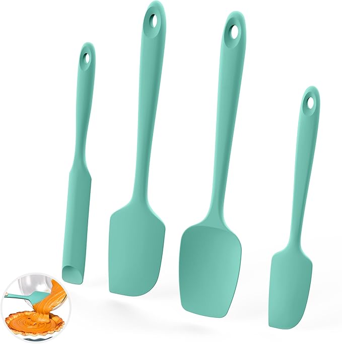 U-Taste 600쨘F Heat Resistant Silicone Spatulas: Flexible Food-Grade Silicon Baking Scraper, Kitchen Cooking Mixing Utensils with Upgraded Sturdy Handle Tip for Nonstick Cookware (4-Pc., Aqua Sky)