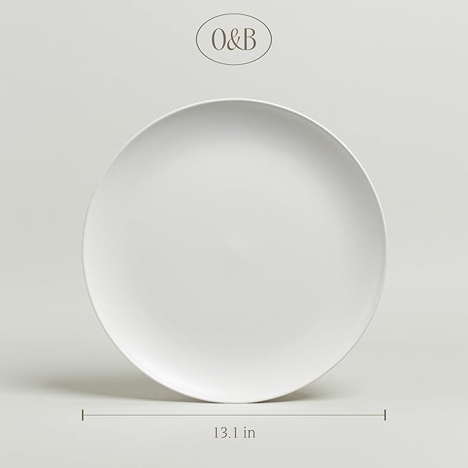 over&back Coupe Stoneware Serving Platter - Elegant 1-Piece Round Serving Platter to Complete Your Kitchen Set - 13.1" x 13.1" - Semi-Matte White