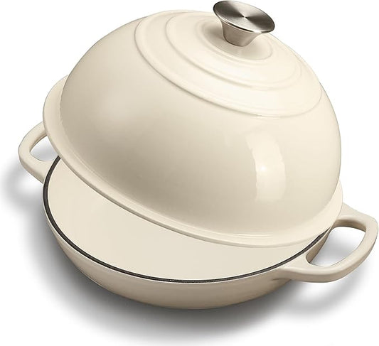 Enameled Cast Iron Bread Oven for Sourdough, Dutch Oven for Bread Baking with Lid, Dutch Oven Bread Pan, 6 Qt, White