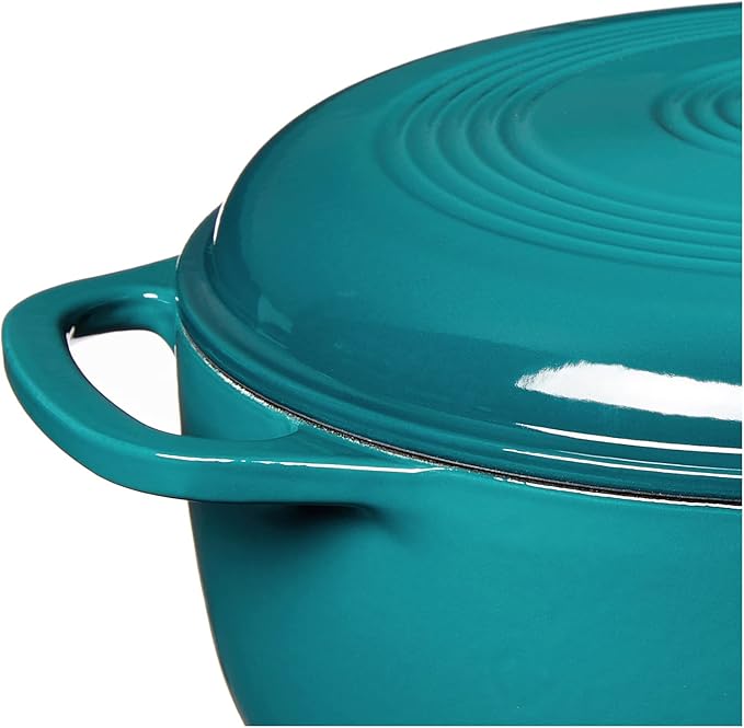Lodge 6 Quart Enameled Cast Iron Dutch Oven with Lid ??Dual Handles ??Oven Safe up to 500째 F or on Stovetop - Use to Marinate, Cook, Bake, Refrigerate and Serve ??Lagoon