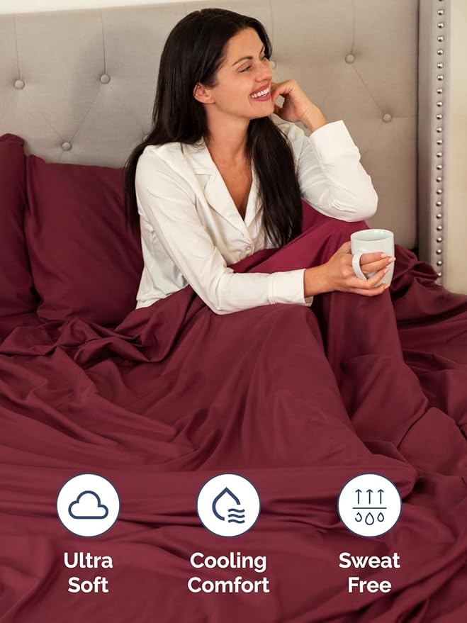 Extra Deep Pocket King Sheets - 4 Piece Breathable & Cooling Bed Sheets - Hotel Luxury Bed Sheet Set - Soft, Wrinkle Free & Comfy - Easily Fits Extra Deep Mattresses - Deep Pocket Burgundy Sheets Set