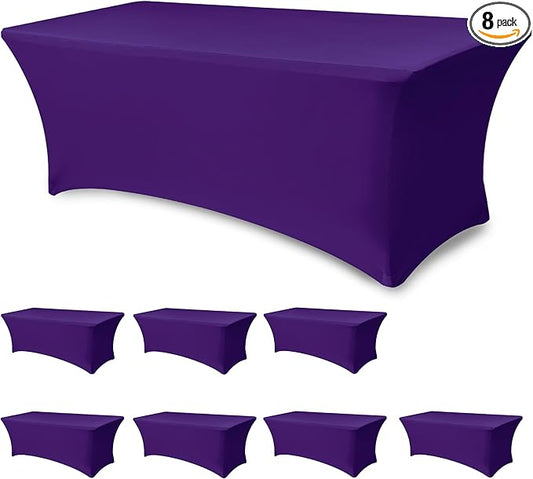 Enjoyidea Fitted Stretch Table Cover for 6 ft Rectangle Tables-8 Pack Dark Purple Spandex Tablecloth-Elastic Folding Tablecloths for Party, Vendor Booth Display, Banquet Buffet Event, Craft Trade Show