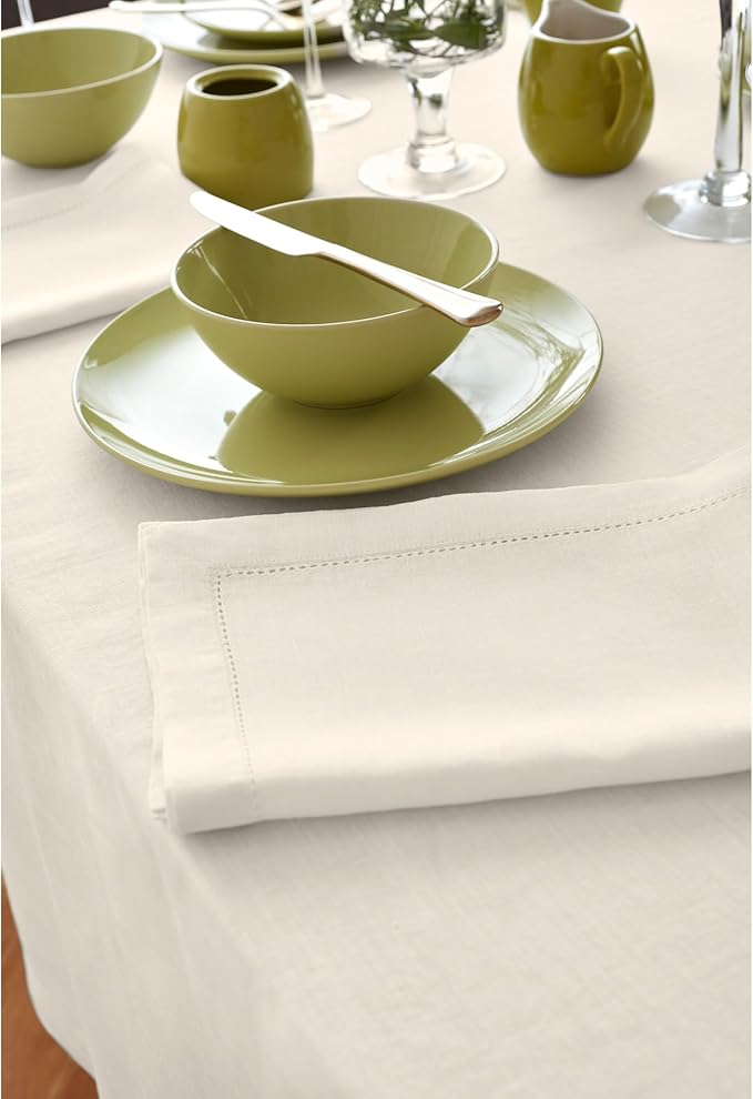 Solino Home Ivory Linen Tablecloth 70 x 70 Inch - 100% Pure Linen Square Table Cloth - Sonoma, Machine Washable Tablecloth for Spring, Easter