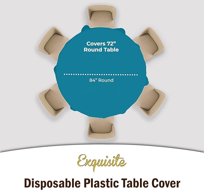 Party Solids 6-Pack Premium Plastic Tablecloth 84in. Round Plastic Table Cover - Turquoise