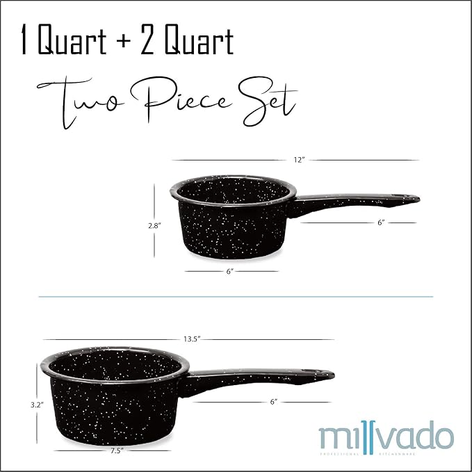 2 Pack Granite Saucepans: Naturally Nonstick Sauce Pots - Speckled Enamel Ware Cookware ??1 and 2 Quart Sauce Pans for Cooking and Boiling - Granite Pot for Stovetop, Campfire, Outdoor Stove