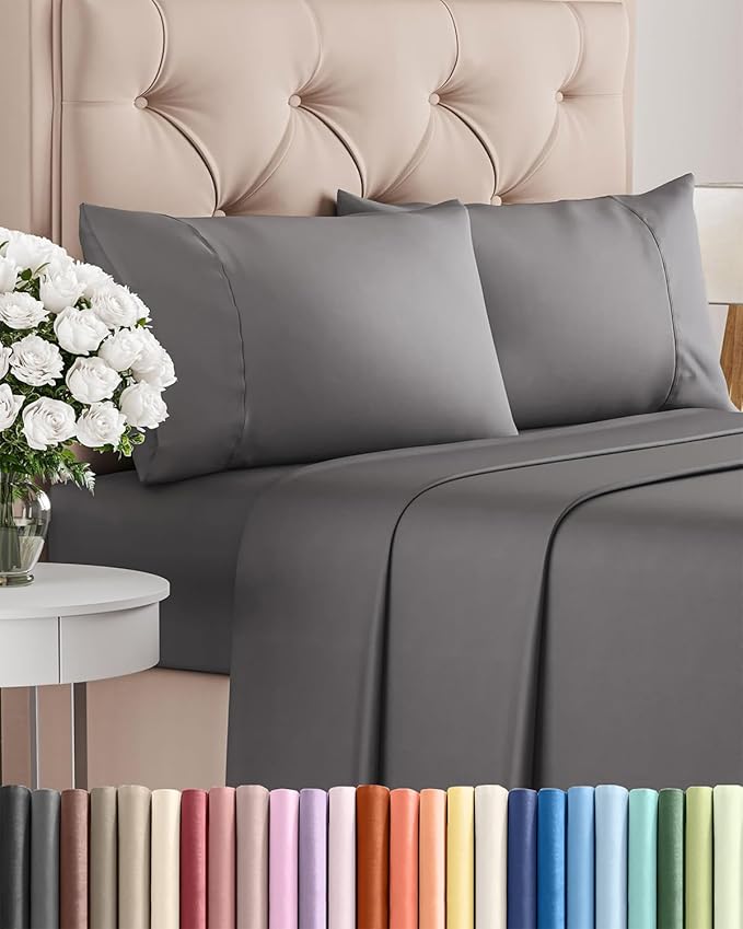 Twin 4 Piece Sheet Set - Cooling and Breathable Bed Sheets - Hotel Luxury Bed Sheets for Women, Men, Kids & Teens - Bedding with Deep Pockets & Easy Fit - Soft and Wrinkle Free - Twin Dark Grey Sheets