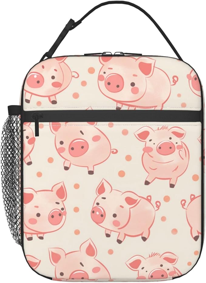 VANZEV Lunch Box for Adults Women Girls Boys Kids Cute Pig Theme Lunch Box Insulated Cooler Reusable Lunch Bag Container Gifts for Work Office Picnic Travel School
