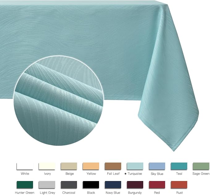 maxmill Jacquard Table Cloth Swirl Design Water Resistant Wrinkle Resistance Spillproof Heavy Weight Soft Tablecloth for Kitchen Dinning Tabletop Decoration Oblong 60 x 140 Inch Turquoise