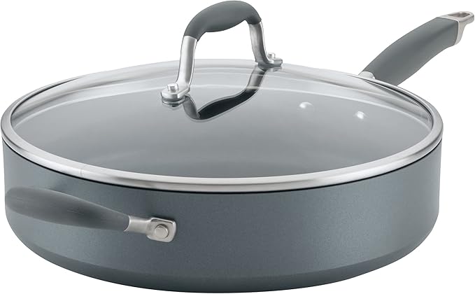 Anolon Advanced Home Hard Anodized Nonstick Saut챕 Pan with Helper Handle and Lid, 5 Quart - Moonstone