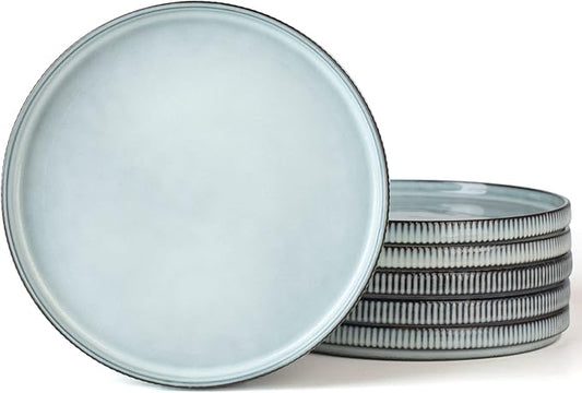 famiware Star Dinner Plates for 6, 10 inches Plate Set, Scratch Resistant, Stoneware Dinnerware, Kitchen Modern Rustic Serving Dishes, Smoky Blue
