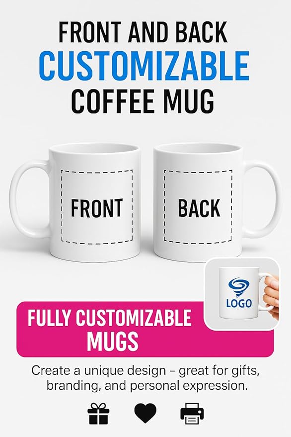 Personalized Coffee Mug | Custom Photo, Text, or Logo Cup (11oz, White Rim, Inner, and Handle) |Dishwasher & Microwave Safe |Unique Gift for Men & Women ?밫aza Personalizada