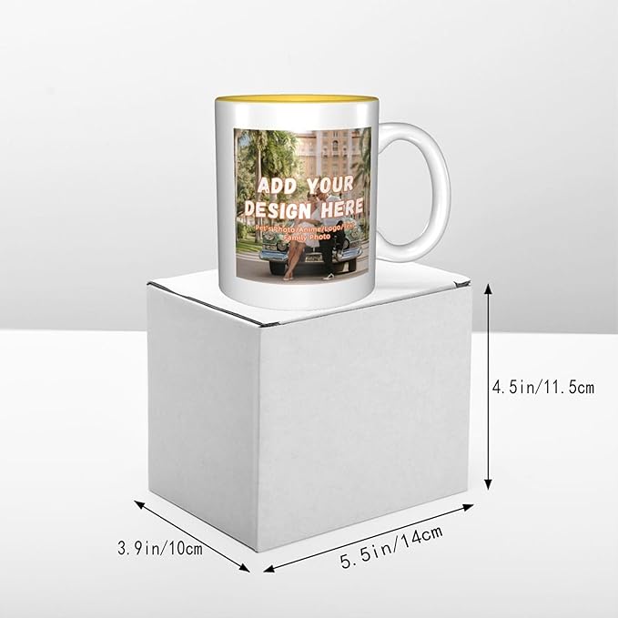 Custom Color Mugs with Partial or Full-Size Printing Customizable Photos and Text Coffee Mugs Creative Multicolor Designs Image (Partial, Yellow)