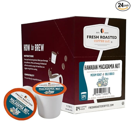 Fresh Roasted Coffee, Hawaiian Macadamia Nut, Flavored Coffee Pods, K-Cup Compatible, 24 Count