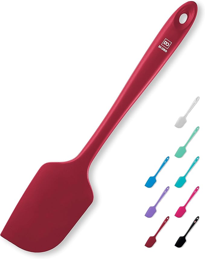 DI ORO - Large Silicone Spatula - 600쨘F Heat-Resistant Spatula - Seamless Design - Pro-Grade Non-Stick Silicone Rubber with Reinforced Stainless Steel S-Core Technology (RED)