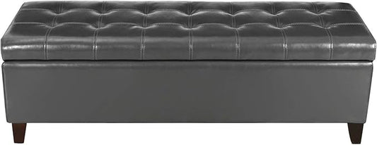 Joveco Storage Ottoman Bench, Tufted Leather 51 Inch Storage Bench for End of Bed Bedroom Living Room (51?? Dark Gray)