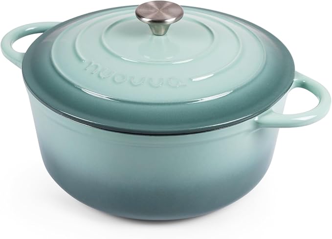 Nuovva Enamelled Cast Iron Dutch Oven Pot with Lid 6.4 Quart Non Stick Casserole Pot ??Heavy Duty & Oven Safe up to 500째 F for Bread Baking, Braising, Stews, Roasting ??28cm Sea Salt