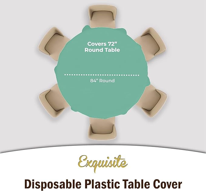Party Solids 6-Pack Premium Plastic Tablecloth 84in. Round Plastic Table Cover - Mint