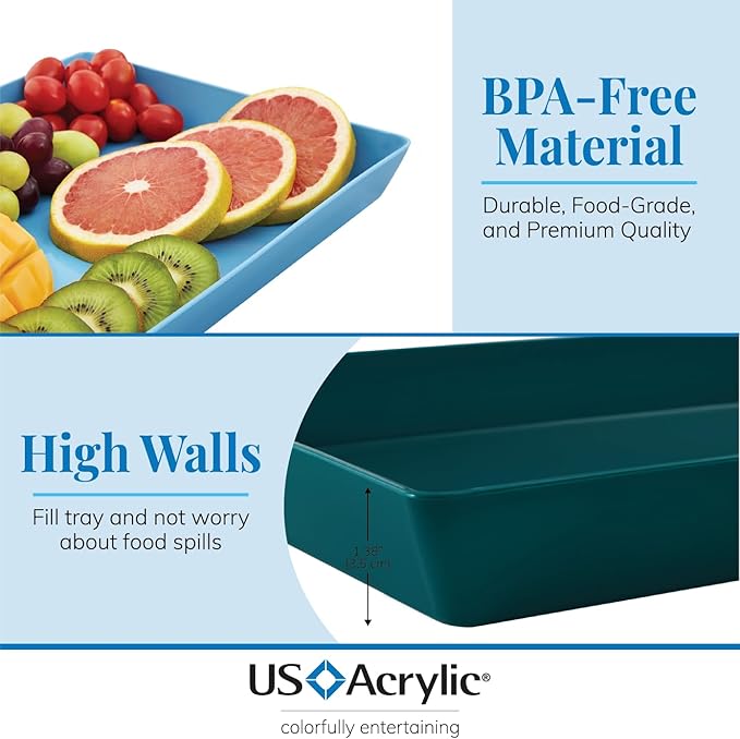 US Acrylic Coastal Plastic Serving Trays (Set of 4) 15??x 10??| Large Unbreakable Reusable Rectangular Party Platters | Serve Appetizers, Fruit, Veggies, & Desserts | BPA-Free & Made in USA