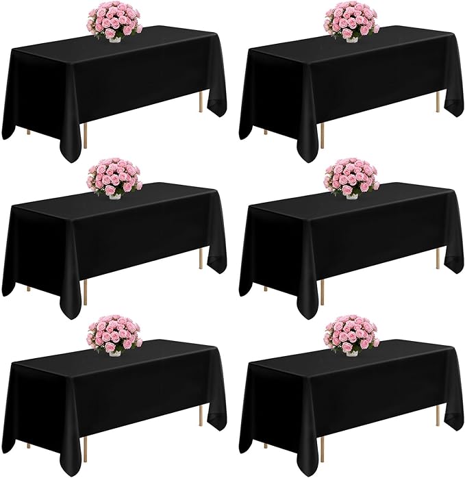 VEVOR Black Tablecloths for Rectangle Tables, 6 Pack, 70 x 120 Inches, Reusable and Machine Washable Table Clothes, Wrinkle-Resistant Polyester Fabric Table Covers for Wedding, Party, Banquet
