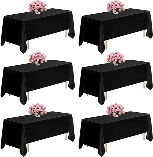 VEVOR Black Tablecloths for Rectangle Tables, 6 Pack, 70 x 120 Inches, Reusable and Machine Washable Table Clothes, Wrinkle-Resistant Polyester Fabric Table Covers for Wedding, Party, Banquet