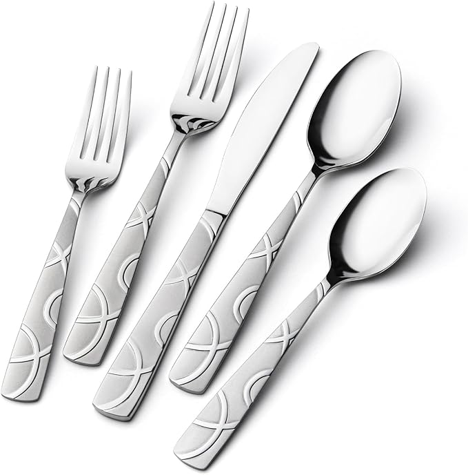 HIKAA 60PCS Stainless Steel Silverware Set, Modern Flatware Set for Kitchen, Mirror Polished Cutlery Set with Forks, Spoons and Knives竊똃ishwasher Safe
