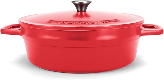 All American 1930 - Dutch Oven - The Saucier Set, Tomato Red - 5.5qt Capacity - Perfect for Sauces, Soups & Simmering - Non Stick & PFAS Free - Made in the USA