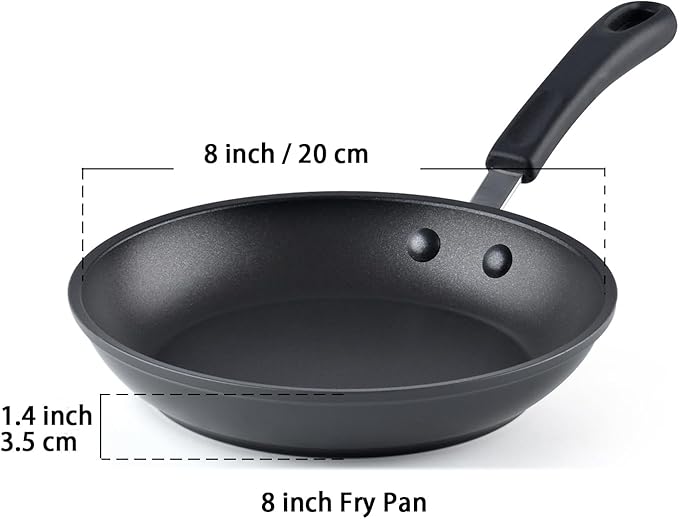 Cook N Home Nonstick Saute Fry Pan 8-inch Professional Hard Anodized Frying Pan, Dishwasher Safe with Stay-Cool Handles, Black