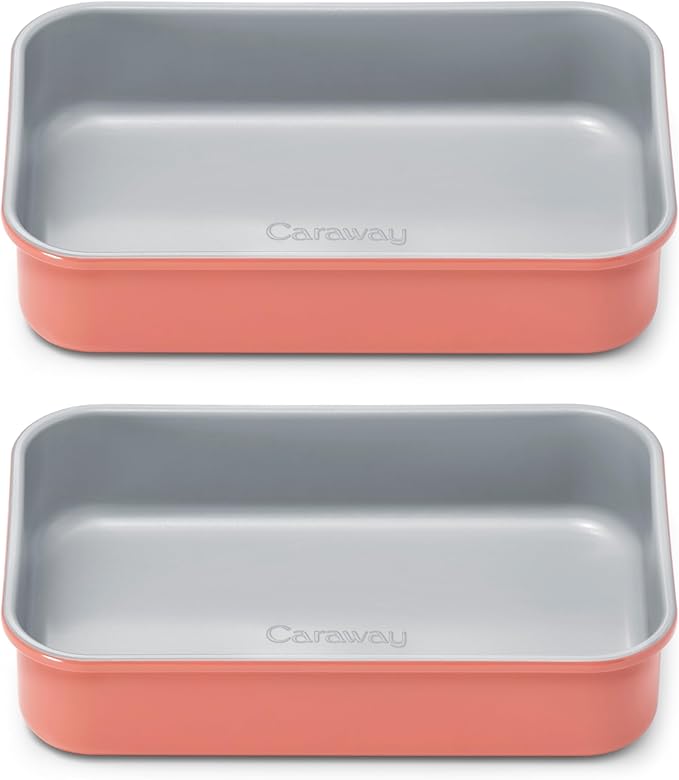 Caraway Nonstick 9??x 6.5??Small Rectangle Baking Pan Duo ??Non-Toxic, PTFE & PFOA Free ??Aluminized Steel Core ??Deep Ceramic Baking Pan for Casseroles, Lasagna & More - Perracotta