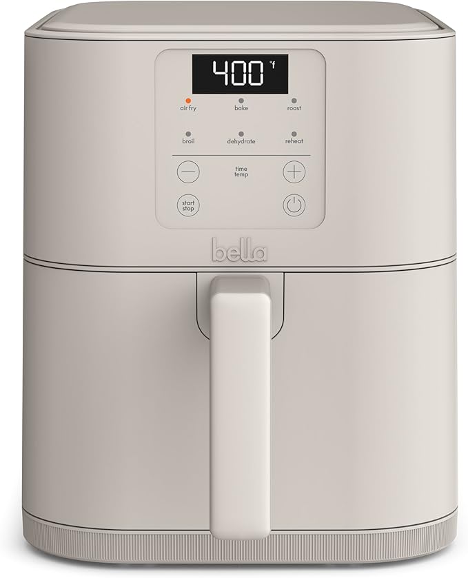 bella 6 Qt Slim Air Fryer, Fits-anywhere??Kitchenware, EverGood??Ceramic Nonstick Coating, Adjustable Temperature, 6 Preset Cooking Options, 60 Min Auto Shutoff w Audible Tone, 5lb Capacity, Oatmilk