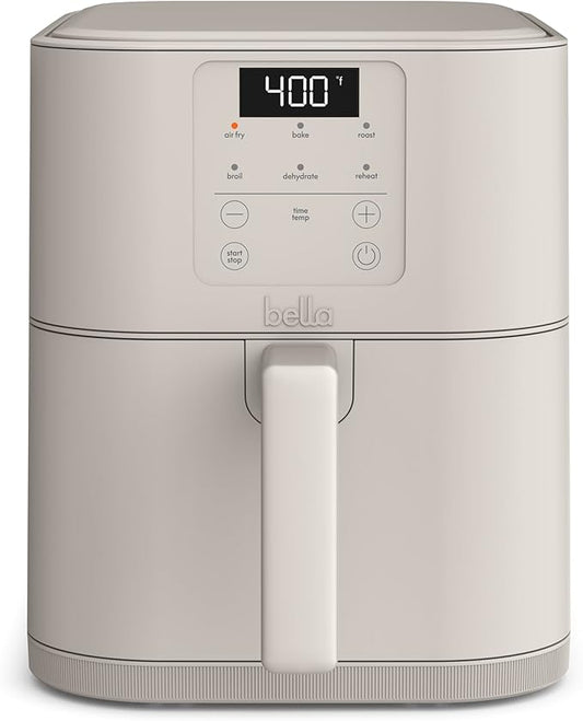 bella 6 Qt Slim Air Fryer, Fits-anywhere??Kitchenware, EverGood??Ceramic Nonstick Coating, Adjustable Temperature, 6 Preset Cooking Options, 60 Min Auto Shutoff w Audible Tone, 5lb Capacity, Oatmilk