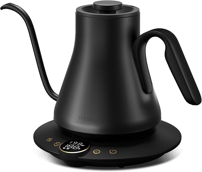 Gooseneck Electric Kettle with 짹1??Temperature Control for Pour Over Coffee & Tea, Quick Heating, BPA-Free Stainless Steel, Built-in Brew Timer, 1500W/0.9L (Ebony Black)