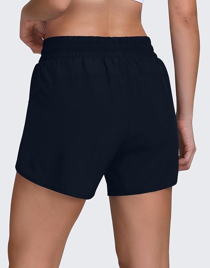 Women's 5" Running Shorts Quick Dry Sporty Athletic Gym Workout Shorts with Zipper Pockets Liner