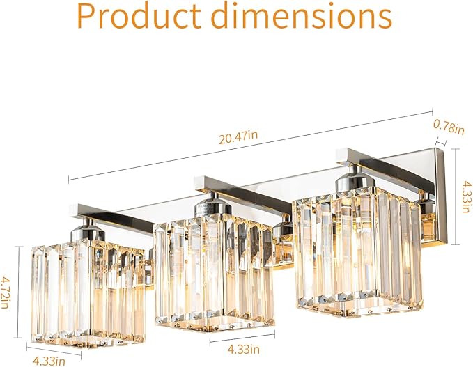 Modern Bathroom Vanity Light 3-Lights Chrome Crystal Bathroom Wall Light Vanity Light Fixturesï¼?0.47-inch Modern Minimalist Design