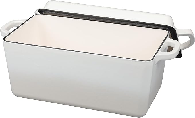 Enameled Cast Iron Dutch Oven, Oblong Bread Oven for Sourdough Bread Baking, Baking Pan, Dual Handles, Oven Safe, 4 Quart, White