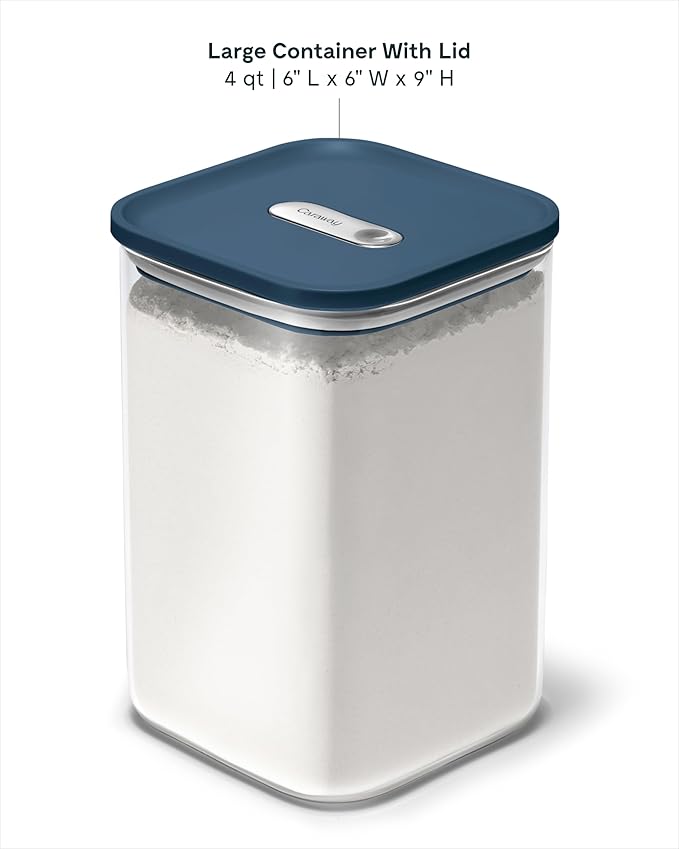 Caraway 4qt Glass Airtight Food Storage Container with Lid ??Non-Toxic, BPA-Free Kitchen Storage Container ??Stackable, Space-Saving Airtight Container for Dry Goods and More - Navy