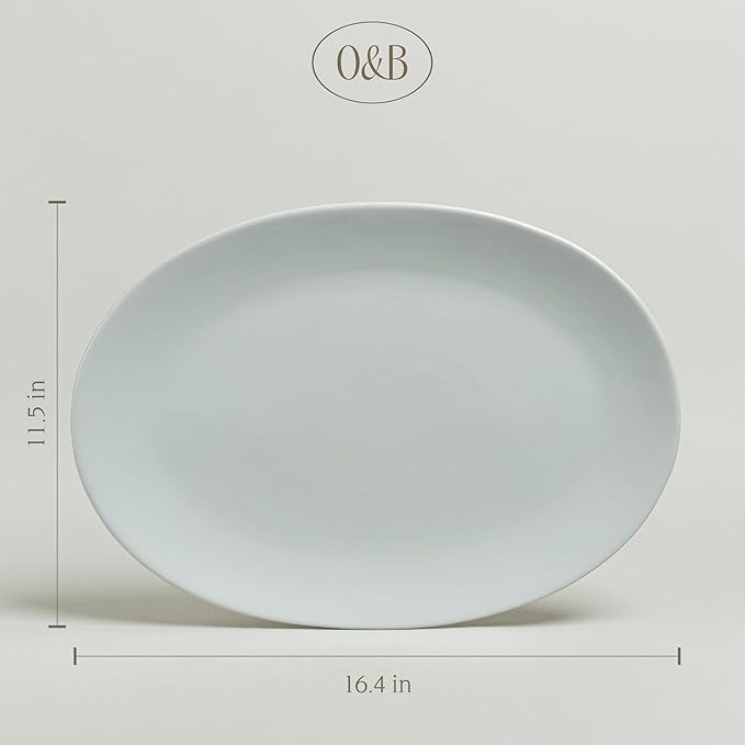 over&back Coupe Stoneware Serving Platter - Elegant 1-Piece Oval Serving Platter to Complete Your Kitchen Set - 16.4" x 11.5" - Semi-Matte Fog Blue