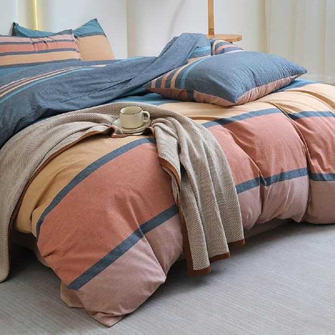 LifeTB Striped Comforter Set Queen Size Multi-Colored Stripes Pattern Comforter Fluffy Bed Set 3 Pieces Lightweight Bedding Comforter Modern Soft Patchwork Stripe Comforter Set with 2 Pillowcases