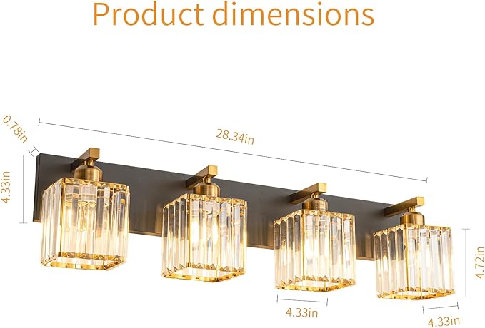 Modern Bathroom Vanity Light 4-Lights Black Gold Crystal Bathroom Wall Light Vanity Light Fixturesï¼?8.34-inch Modern Minimalist Design