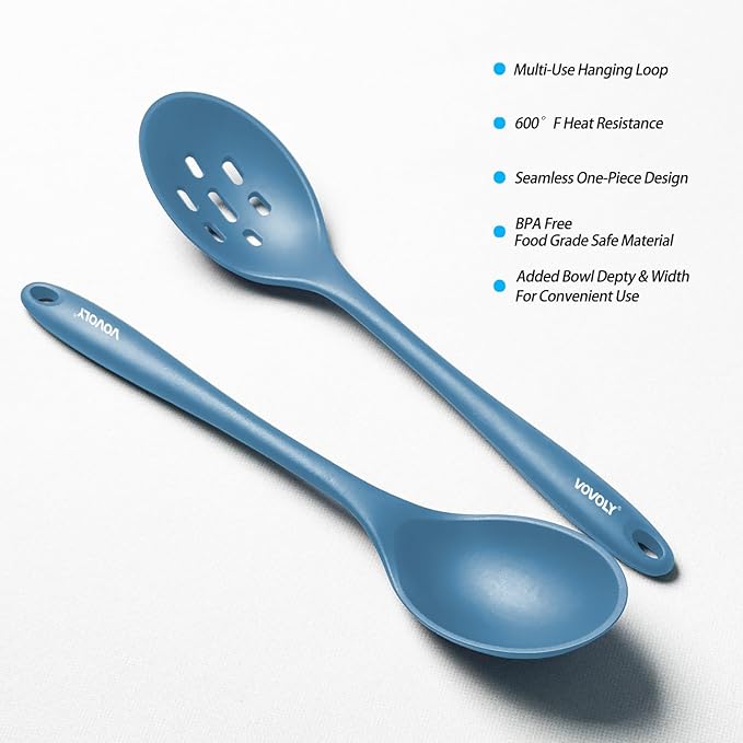 Silicone Spoons for Cooking - Extra Large Kitchen Spoons for Mixing, Serving, & Stirring - 600째F Heat-Resistant Non Stick Utensils Ladle & Skimmer- Dishwasher Safe, Starry Blue