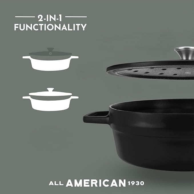 All American 1930 - Dutch Oven - The Saucier Set, Black Onyx - 5.5qt Capacity - Perfect for Sauces, Soups & Simmering - Non Stick & PFAS Free - Made in the USA