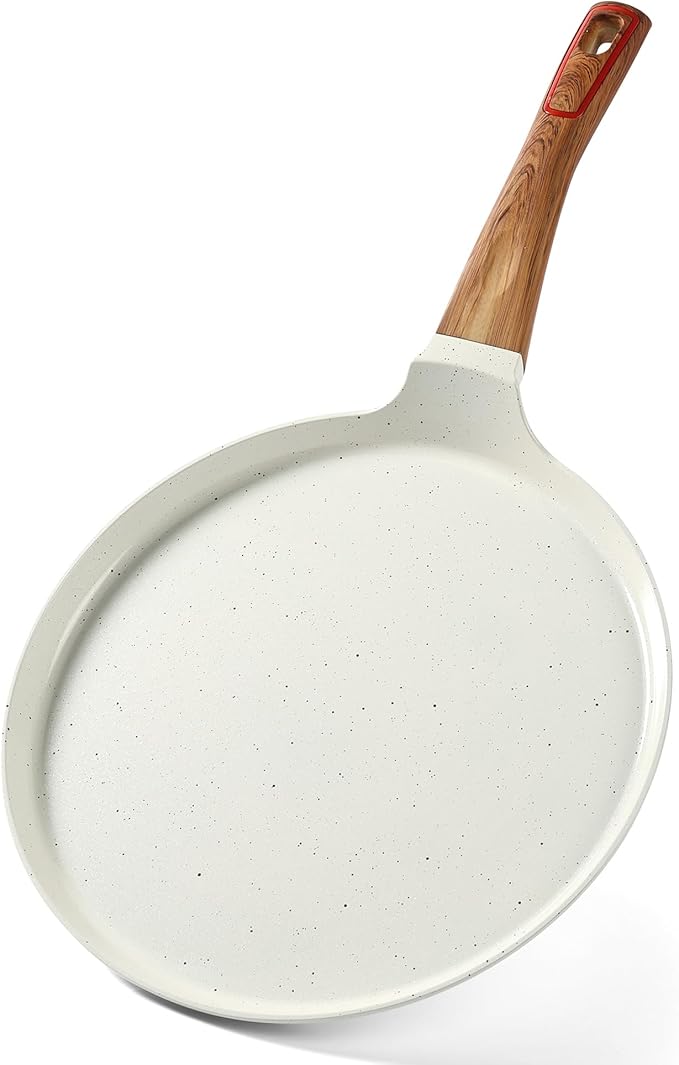 Crepe Pan, Ceramic 11 Inch Dosa Pan, Nonstick Dosa Tawa for All Stove, Tortilla Pan, White Pancake Pan, PFOA PFAS PTFE Free