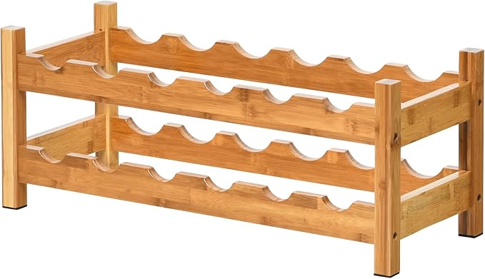 COSTWAY Wine Rack, Bamboo 12 Bottles 2-Tier Wine Display Rack for Countertop Home Kitchen Pantry, Freestanding Wine Storage, Rack Tabletop Wine Rack, Bar, Pantry, Cellar, Nature (24.5L x 9.5W x 10H)