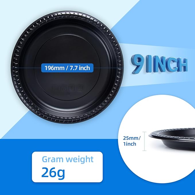 YANGRUI Plastic Plates BPA Free 9 Inch 150 Pack - Shrink Wrap Mineral Filled PP | Reusable Dishwasher Microwave Freezer Safe | Commercial Black Shatter-Resistant | Restaurant Heavy Duty Dinner Plate