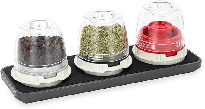 FinaMill Slate Trio Stackable Tray ??Spice Rack for 3 FinaMill Pods, Durable Kitchen Organizer for Spice Grinder, BPA-Free, Easy to Clean, Keeps Spices Neat and Accessible, Home and Kitchen Gift Ideas