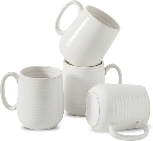 HASENSE Coffee Mugs, 12 Ounce Ceramic Coffee Cups Set of 4, Latte Mug with Handle for Milk, Cocoa, Cappuccino, Tea Cup for Wedding Gift, Dishwasher Microwave Safe, Clay-Infused White