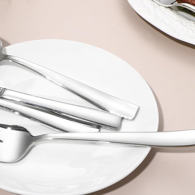 Lazycorner 53 Piece Silverware Set wiith Steak Knives and Serving Utensils 竊?8/10 Stainless Steel Flatware Set Mirror Polished Eating Utensils Sets Silverwear Cutlery Set, Dishwasher Safe