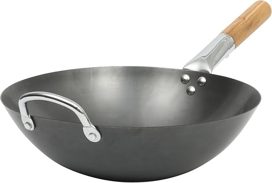 SUR LA TABLE Kitchen Essentials Quick Fire 13.5" Carbon Steel Flat Bottom Wok ??Durable Nonstick Stir Fry Pan